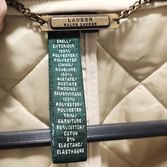 Lauren, Ralph Lauren quilted vest,  women's size medium, ivory/tan - Picture 6 of 8